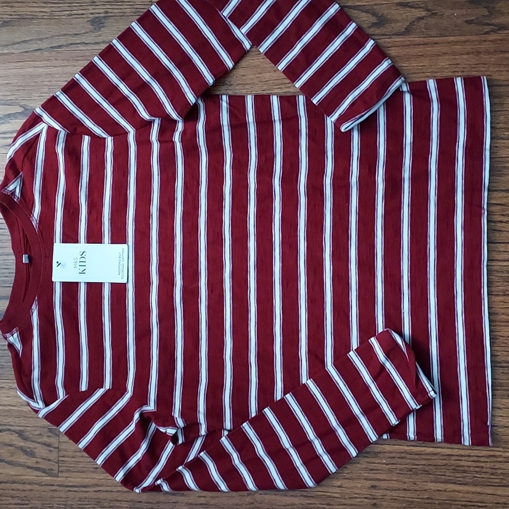NWT M&S Marks Spencer Kids Boys Long Sleeves Tee Shirt Dark Red 12 13 Yr